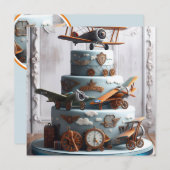 INVITATION RÉTRO VINTAGE AVION THEMED BANTHDAME GÂTEAU D'ANNI (Devant / Derrière)