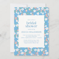 Retro Vintage Boho Bleu Floral Mariage Bébé Shower