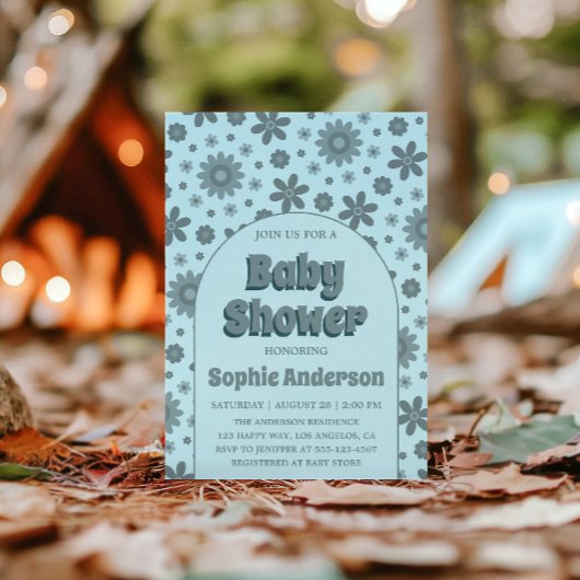 Invitation Retro Vintage Boho Daisy 70s Baby Shower 