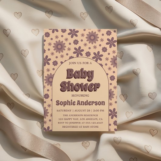 Invitation Retro Vintage Boho Daisy 70s Baby Shower 