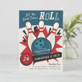 Invitation Retro Vintage Bowling Thème d'engagement (Debout devant)