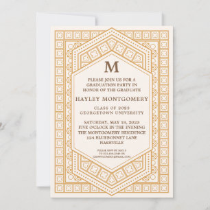 Invitation Rétro Vintage Caramel Monogramme Graduation