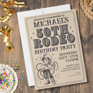 Invitation Retro vintage Cowboy Rodeo 50e fête d'anniversaire