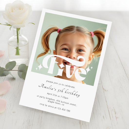 Invitation Retro Vintage Modern 5th Birthday Photo