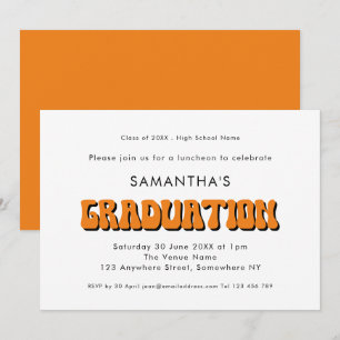 Invitation Retro Vintage Orange Typographie Parti de graduati