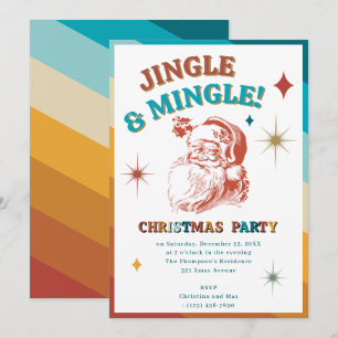 Invitation Retro Vintage Père Noël Fête de Noël Jingle Mingle