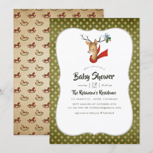 Invitation Retro Vintage Renne Noël Baby Shower