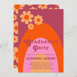 Invitation Retro Vintage rose orange fête des diplômés