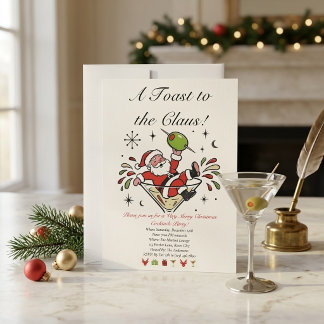 Invitation Retro Vintage Santa Martini Noël Cocktail
