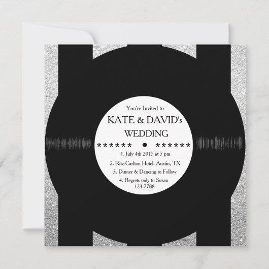 Invitation Retro Vinyl Record Chic Silver Wedding Invite (Devant)