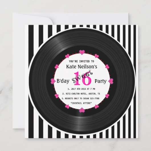 Invitation Rétro Vinyl Record l Modern Sweet 16 B'day (Devant)