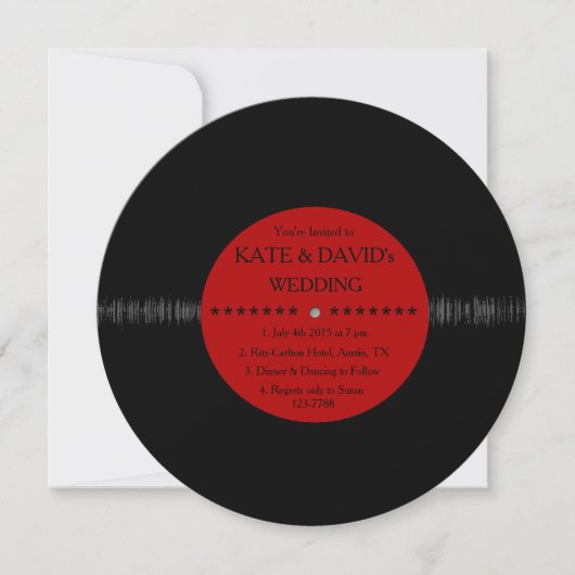 Invitation Retro Vinyl Record Mariage moderne Invite (Devant)