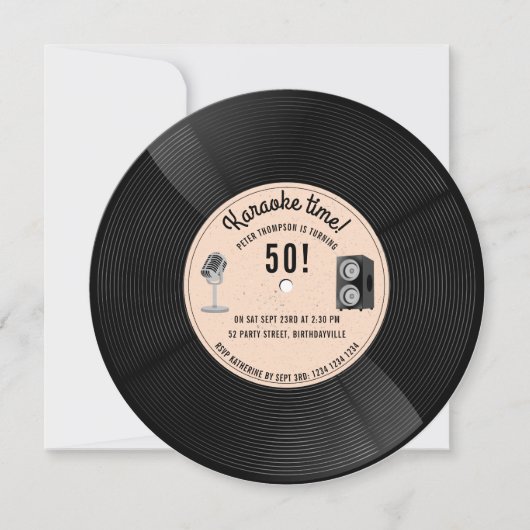 Invitation Retro Vinyl Record Music Karaoke Birthday Party (Devant)