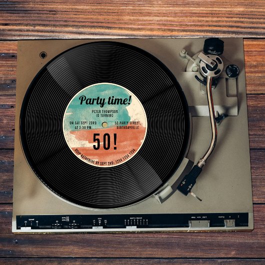 Invitation Retro Vinyl Record Musique Anniversaire Fête Invit