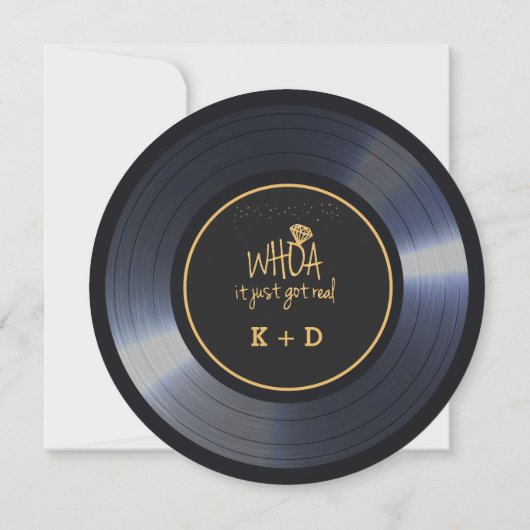 Invitation Retro Vinyl Record Noir Mariage Enregistrer la Dat (Dos)