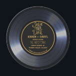 Invitation Retro Vinyl Record Noir Mariage Enregistrer la Dat<br><div class="desc">Retro Vinyl Record Black Wedding Enregistrer la Date Invitation en noir et or. Le texte peut être customisé avec votre propre libellé. vous pouvez modifier les polices,  les tailles et les couleurs du texte en cliquant sur le bouton "modifier l'outil de conception".</div>
