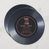 Invitation Retro Vinyl Record Noir Mariage Enregistrer la Dat (Devant / Derrière)