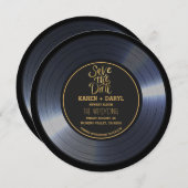 Invitation Retro Vinyl Record Noir Mariage Enregistrer la Dat (Devant / Derrière)