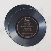 Invitation Retro Vinyl Record Noir Mariage Enregistrer la Dat (Devant / Derrière)