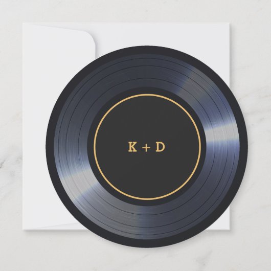 Invitation Retro Vinyl Record Noir Mariage RSVP (Dos)
