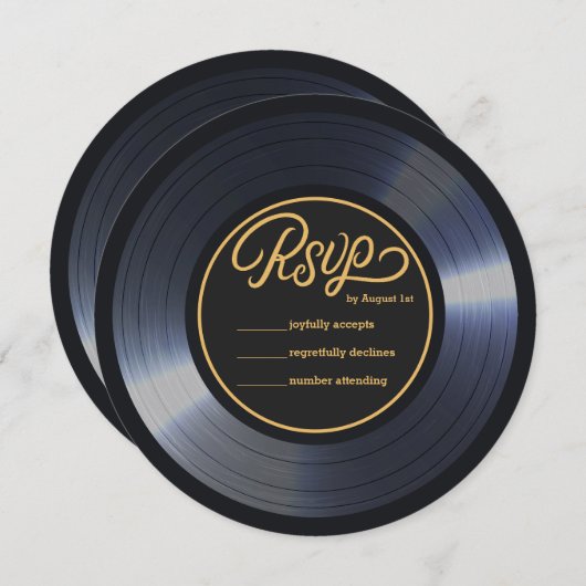 Invitation Retro Vinyl Record Noir Mariage RSVP (Devant / Derrière)