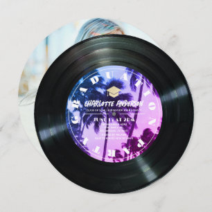 Invitation Retro Vinyl Record Palm Tree Photo Graduation