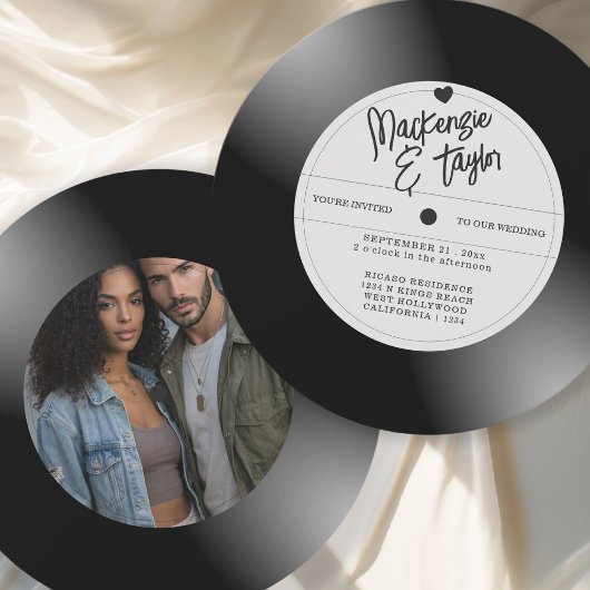 Invitation Retro Vinyl Record Photo Wedding