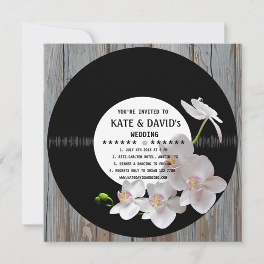 Invitation Retro Vinyl Record Rustic Mariage campagnard Invit (Devant)