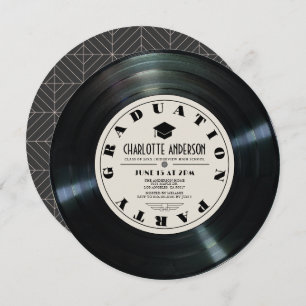 Invitation Retro Vinyl Record Tan Graduation