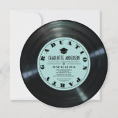 Invitation Retro Vinyl Record Turquoise Photo Graduation (Devant)