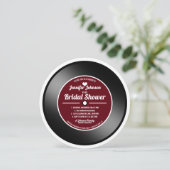 Invitation Retro Vinyl Record Vin Rouge Fête des mariées (Debout devant)