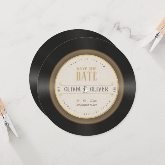 Invitation Retro vinyle enregistrement mariage enregistrer la (Devant/Arrière en situation)