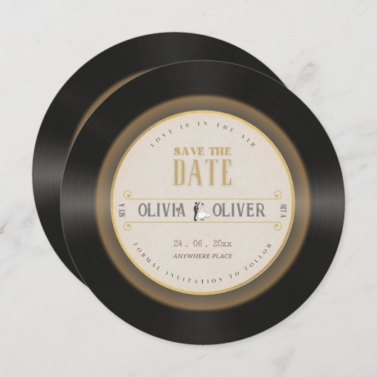 Invitation Retro vinyle enregistrement mariage enregistrer la (Devant / Derrière)