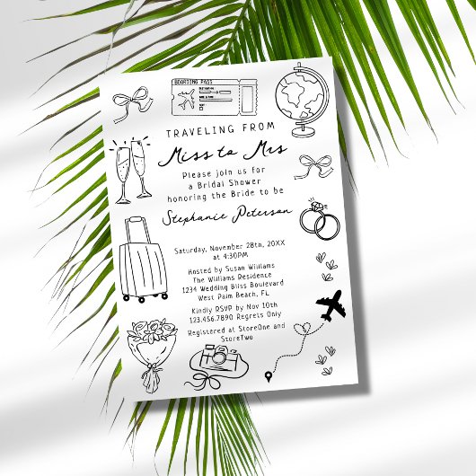 Invitation Retro Voyage de Mlle à Mme Fête des mariées