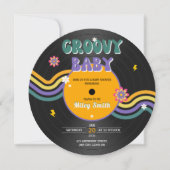 Invitation Retro Vynil Record Baby shower Super les années 70 (Devant)