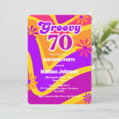 Invitation Retro Wave Daisies Super 70e anniversaire orange (Debout devant)