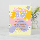 Invitation Retro Wave Groovy Flower Hello 50th Birthday  (Debout devant)
