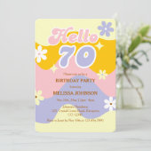Invitation Retro Wave Groovy Flower Hello 70th Birthday  (Debout devant)