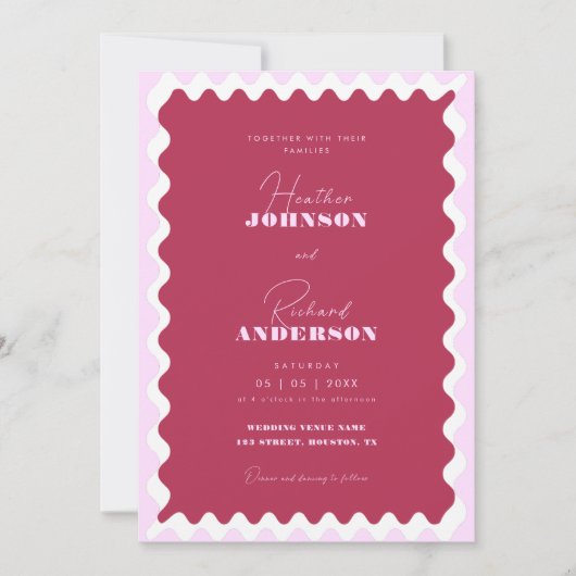 Invitation Retro Wave Magenta Pink Modern Script Bold Mariage (Devant)