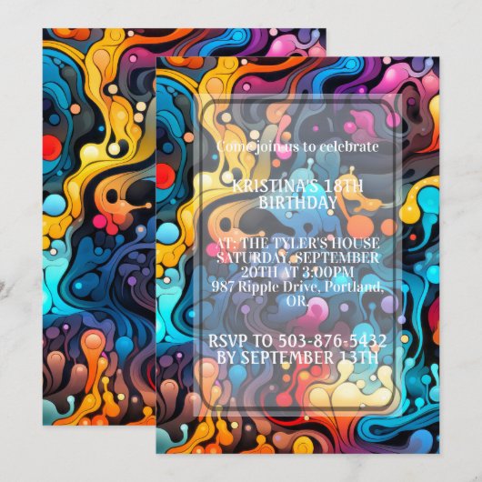 Invitation Retro Wavy Chaotic Print Anniversaire (Devant / Derrière)