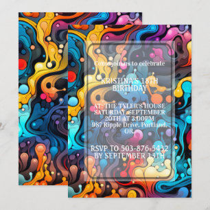 Invitation Retro Wavy Chaotic Print Anniversaire