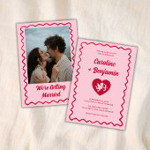 Invitation Retro Wavy Frame Red Pink Cupid Heart Wedding