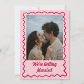 Invitation Retro Wavy Frame Red Pink Cupid Heart Wedding (Dos)