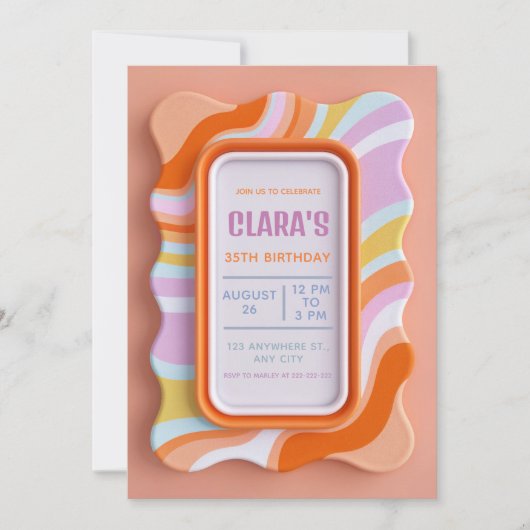 Invitation Retro Wavy Pastel 3D Gummy Frame Birthday (Devant)