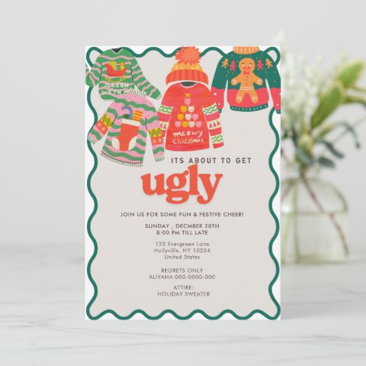Invitation Retro Wavy Ugly Sweat Noël Fête (Debout devant)