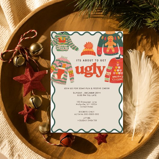 Invitation Retro Wavy Ugly Sweat Noël Fête
