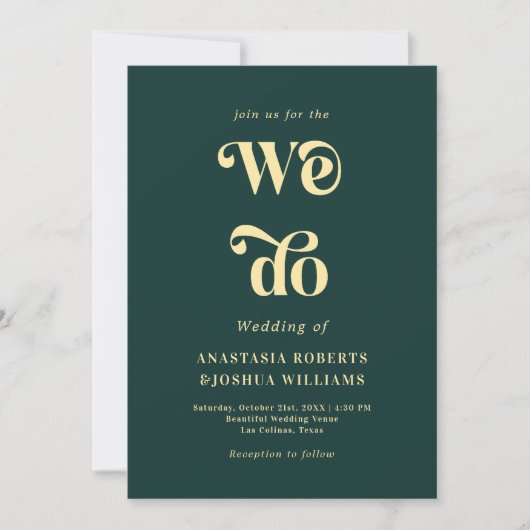 Invitation Retro We Do Emerald Green & Gold QR Code Mariage (Devant)