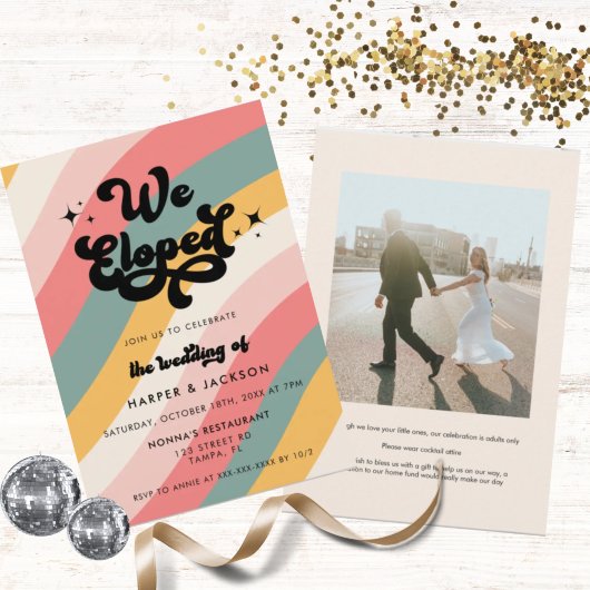 Invitation Retro We Eloped Photo Mariage coloré