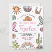 Invitation Retro Western Girl First Rodeo Birthday (Devant)