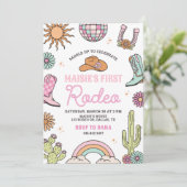 Invitation Retro Western Girl First Rodeo Birthday (Debout devant)